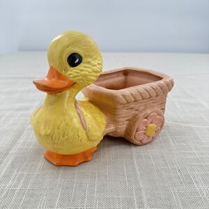 Vintage Duck Planter Figurine Ceramic Cart Flower Pot Nursery Spring Easter